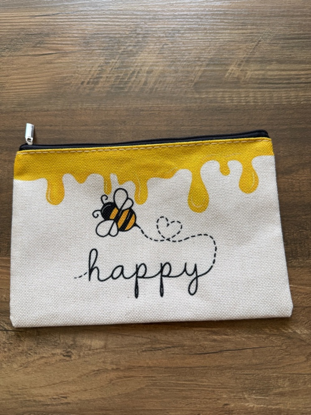 Happy Bee Yellow & Cream Canvas Pouch